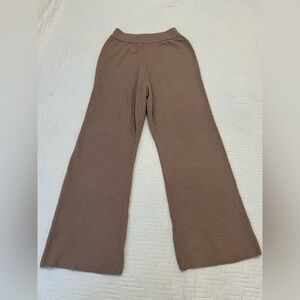 Tan Brown Knit Sweater Textured High Waisted Wide Leg Leisure Pants Size Small